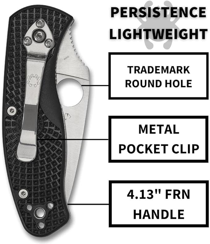 Spyderco Persistence Lightweight Knife with 2.77" Stainless Steel Blade and Durable Black FRN Handle - PlainEdge - C136PBK