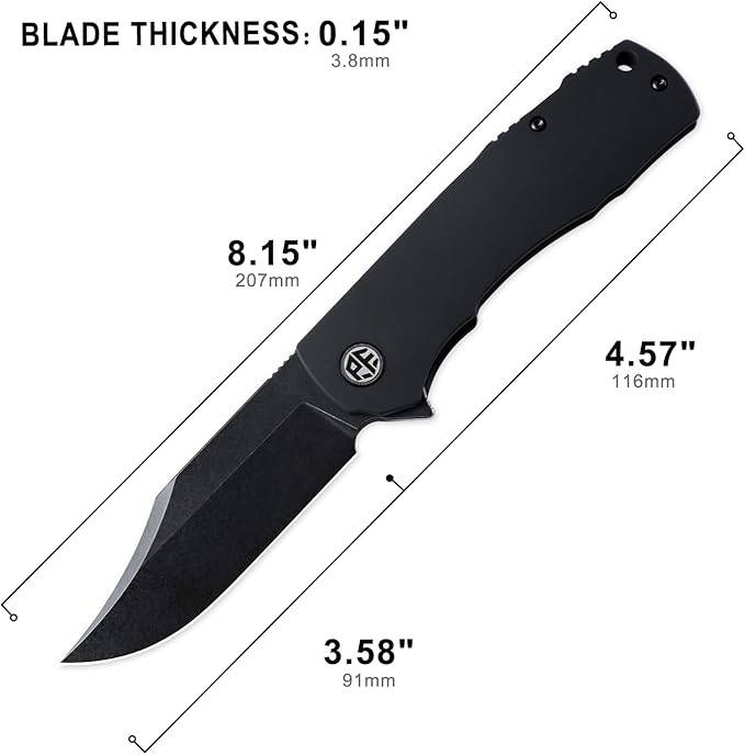 Petrified fish PFP03 Victor,3.58" 154CM Steel Black Stonewashed Blade,4.8oz Aluminium Handle Flipper Liner lock Folding knife (Black - A Stonewashed)