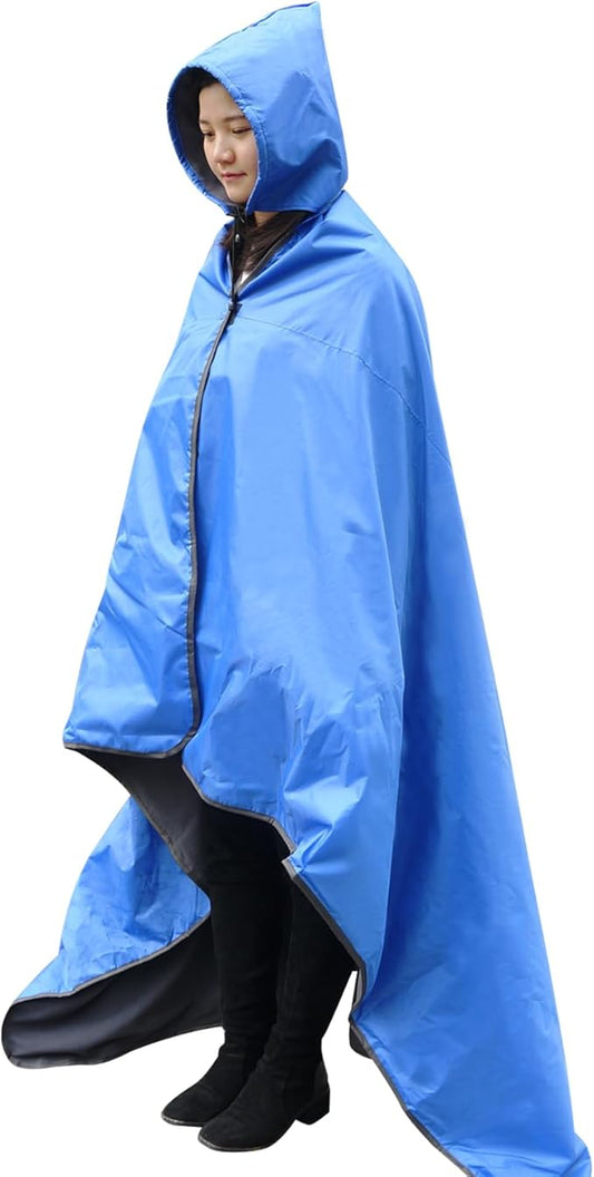 DUKUSEEK Outdoor Waterproof Stadium Blanket, XL Large (79"x 59") Hooded Stadium Blankets with Fleece,Portable,Warm Outside Blankets for Cold Weather, Camping, Sports, Beach, Football, Festivals