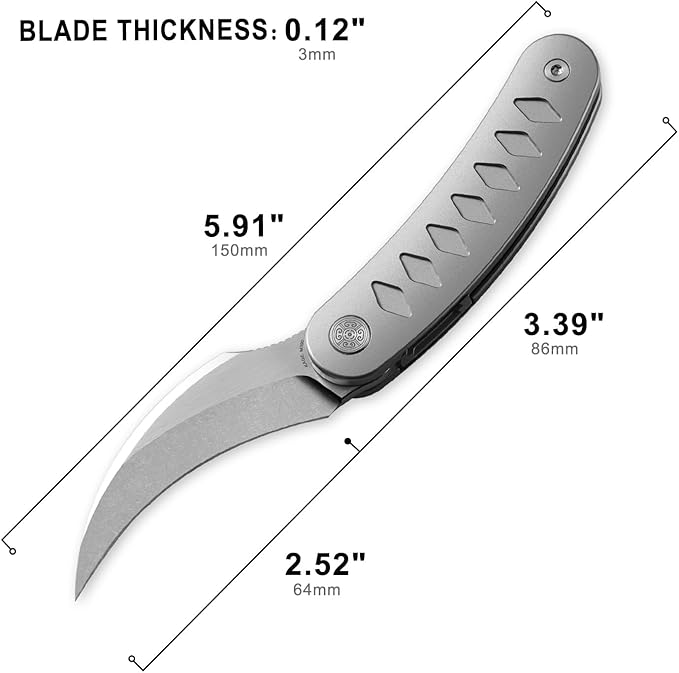 Knife Kage Front Flipper Knife,M390 Stonewashed & Mirrored Pikal Knife,Titanium Handle Pocket Knife Outdoor Folding Knife with Leather Sheath(Silver & Leather Sheath)