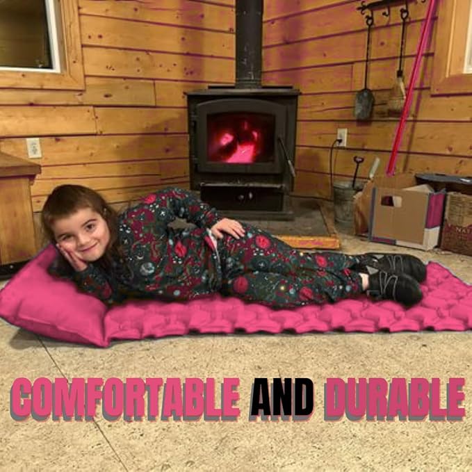 Kids Sleeping Pad for Camping and Sleepovers with Pillow, Inflatable Camping Mattress for Backpacking & Travel, Thick Toddler Cot Mat, Fast Inflating Camping Sleeping Pads for Kids