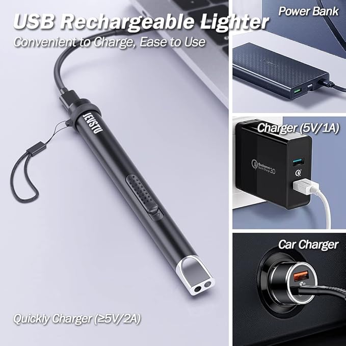 Candle Lighter, Electric Lighter Rechargeable USB Lighter, Arc Windproof Flameless Plasma Lighter Long Stick, No Butane Fluid, Perfect for Candle BBQ Camping Kitchen Stove, Black and White
