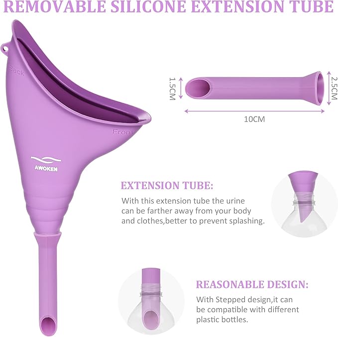 AWOKEN Female Urination Device, Reusable Silicone Female Urinal Women Pee Funnel Women to Pee Standing Up, Female Urinal with Drawstring Bags for Travel and Outdoor Camping