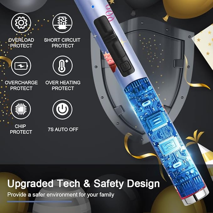 SUPRUS Candle Lighter Arc USB Lighter Electric Lighter with Upgraded LED Battery Display Safety Switch Rechargeable Flameless Plasma Windproof Portable for Birthday (Birthday Blue)
