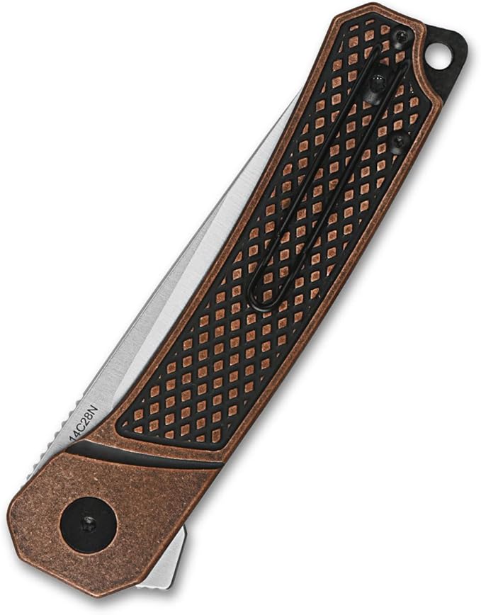 QSP Knife Osprey Folding Knife, 3.25in 14C28N Blade with Different Handle Variants, Reversible Tip Up Clip for Everyday Carry (Satin blade, copper handle)