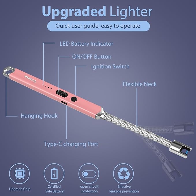 Electronic Candle Lighter Arc Windproof Flameless USB Rechargeable Electric Lighter (2 Pack - Rose Gold*2)