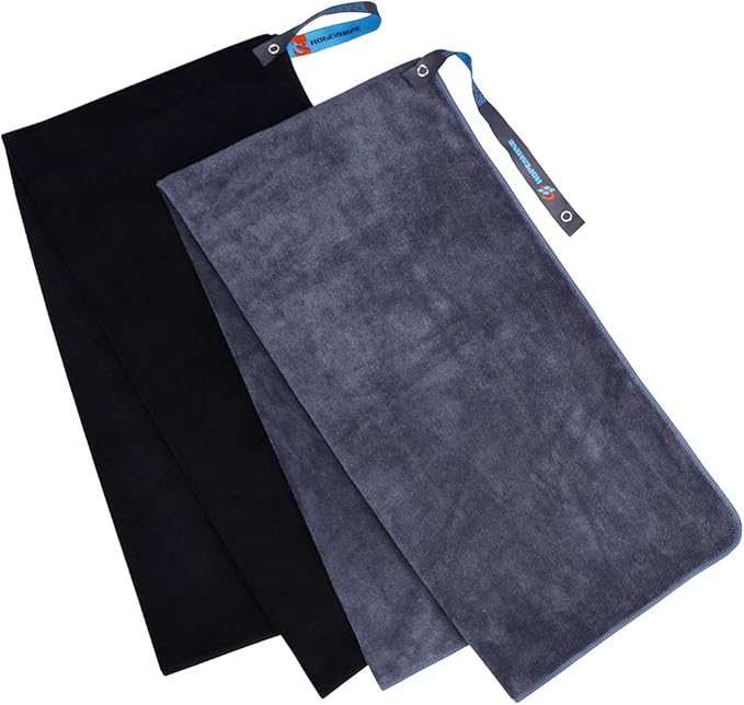 Gym Towels for Men 20inch X 40inch Women Sweat Large Working Out Microfiber Sports Fast Drying Absorbent Compact Camping, Hiking, Backpacking, Yoga, Travel, Exercise 2-Pack Black+Grey