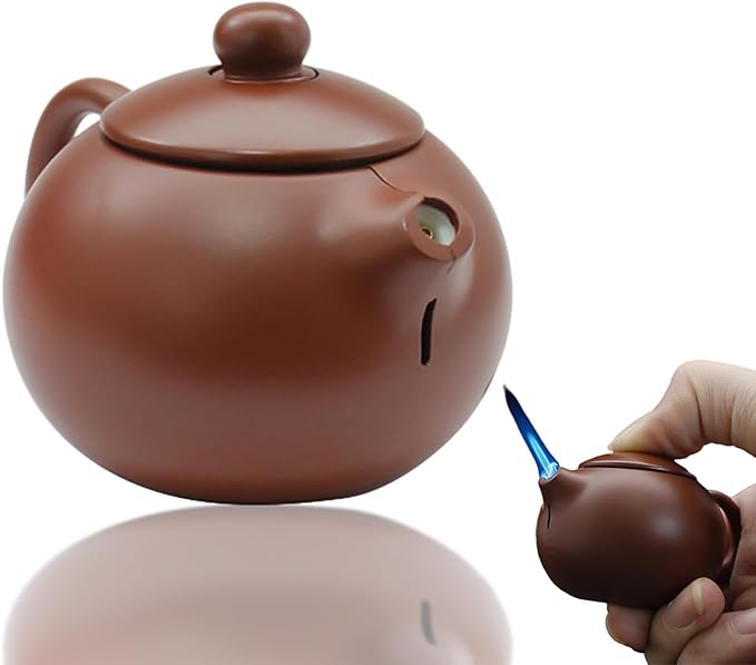 Creative Teapot Lighter, Refillable Butane Inflatable Lighter, Windproof Lighter, Cool Jet Flame Lighter, Torch Lighter, Birthday Party Camping Unique Men's Gift (No Gas)- Brown Sand Color