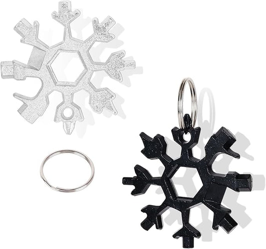 Snowflake Multitool 2 Pack 18-in-1 Field Camping Tool Wrench Stocking Stuffers for Men Adults Christmas Gifts (Black+Silver)