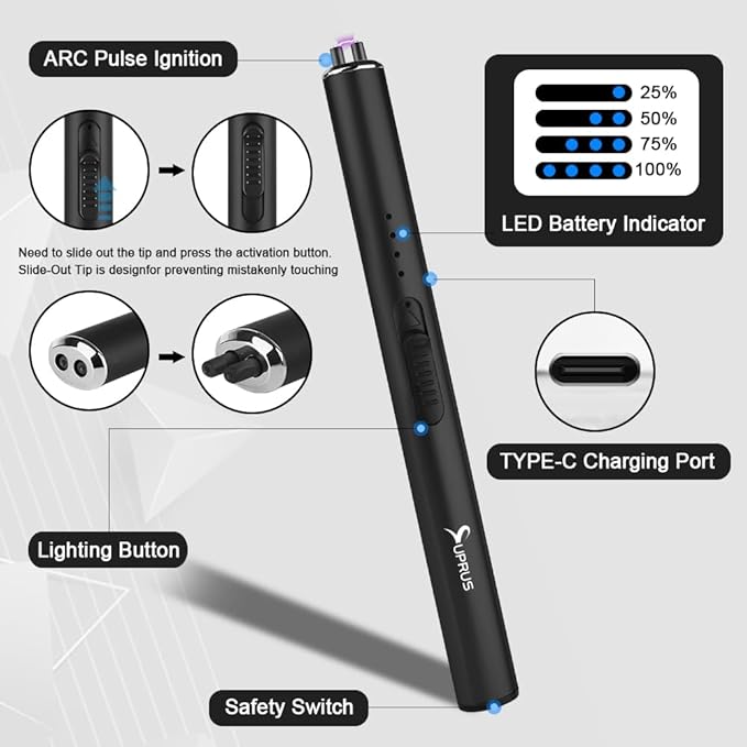 SUPRUS Electric Lighter Arc Windproof Flameless USB Lighter Rechargeable Lighter with Safety Lock