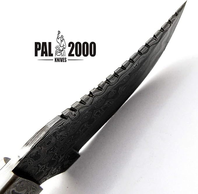 Custom Handmade Hunting Knife Bowie Knife Damascus Steel Survival Knife EDC 9'' Overall Ram Horn with Sheath 9396