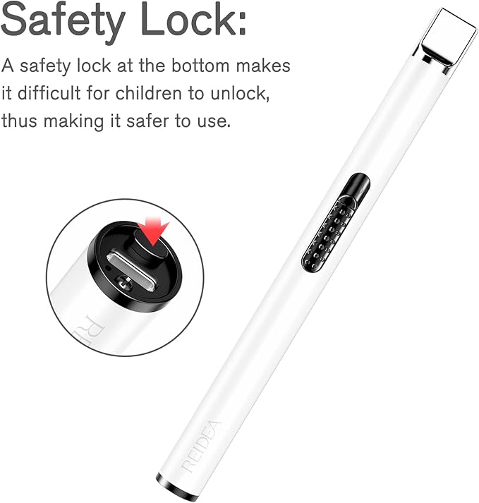 REIDEA Electronic Candle Lighter Arc Windproof Flameless USB Rechargeable Lighter with Safe Button for Home Kitchen (2 Pack White)