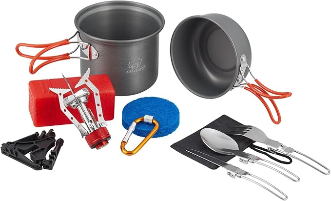Bulin 24/13/11/8/4 PCS Camping Cookware Mess Kit Lightweight Backpacking Cooking Set Outdoor Cook Gear for Family Hiking, Picnic(Kettle, Pot, Frying Pan, Bowls, Plates, Spoon)