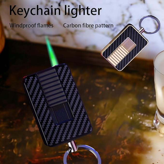 Keychain Lighter, Soft Flame Lighter, Creative Cool Design, Refillable Butane Torch Lighter, Windproof Lighter, Unique Men's Gift, Birthday Candle Camping (Butane Not Included) (Gold)