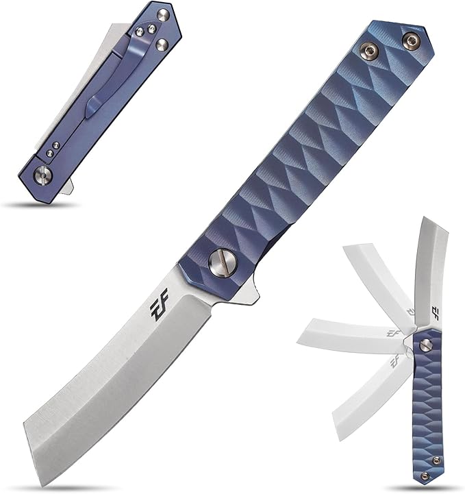 Eafengrow EF97 Pocket Knife Folding Knives D2 Steel Blade Titanium Handle Camping Outdoor Tools Knife EDC Hand Tool(blue)