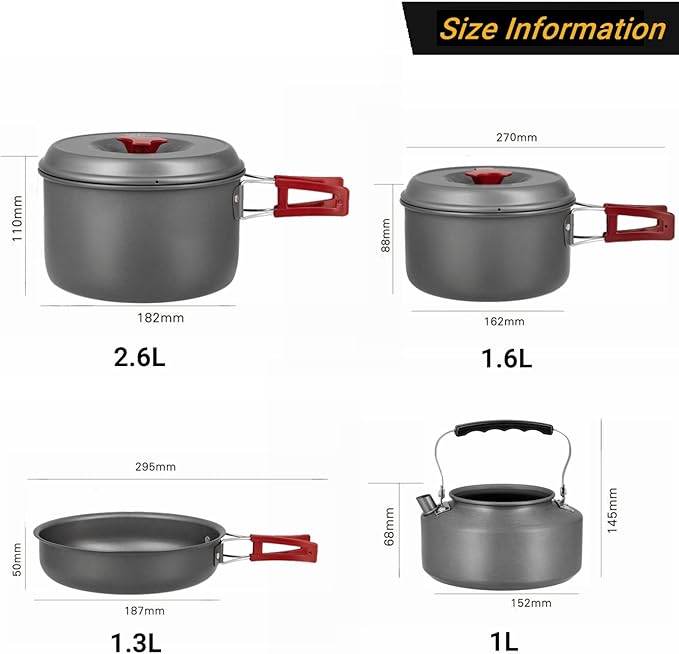 Bulin 24/13/11/8/4 PCS Camping Cookware Mess Kit Lightweight Backpacking Cooking Set Outdoor Cook Gear for Family Hiking, Picnic(Kettle, Pot, Frying Pan, Bowls, Plates, Spoon)