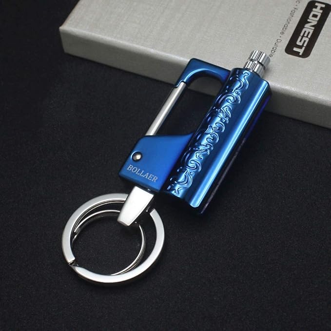 BOLLAER Outdoor Emergency Fire Starter Flint Match Lighter Keychain, Flint Metal Matchstick Fire Starter with Keychain for Camping Hiking Best Gift (Blue)