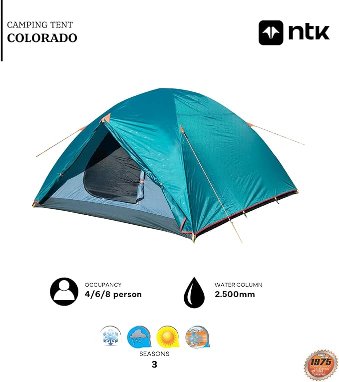 NTK Colorado GT 2/4/6/8 Person Outdoor Dome Family Camping Tent 100% Waterproof, Easy Assembly, Durable Fabric Full Coverage Rainfly - Micro Mosquito Mesh