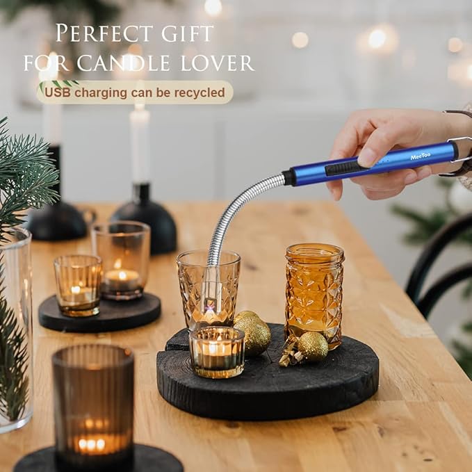 MeeToo Lighter Electric Candle Lighter Rechargeable USB Lighter Plasma Arc Lighter for Candle Camping (Dark Blue)