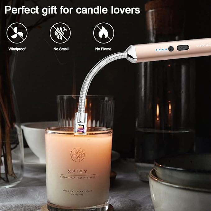 ARECTECH Lighter Electric Lighter Arc Candle Lighter Flameless Rechargeable Lighter USB Long Lighters for Candle Cooking BBQs Fireworks Gold