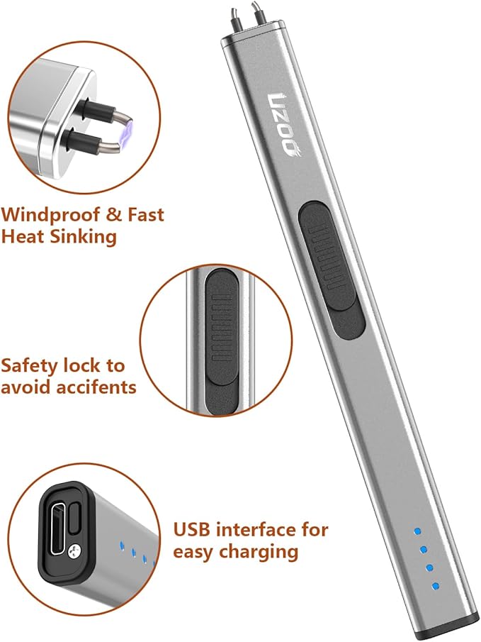 Candle Lighter Rechargeable Arc Electric Lighter Flexible Neck Flameless Grill Long Lighters for Candle Aromatherapy Camping BBQ Gas Stoves (Space Grey)