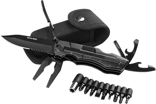Stainless Steel Multi tool Pocket Folding Knife - Portable Utility Multitool w/Pliers, Bottle & Can Opener & More - Tactical Knives for Men - Great for EDC, Outdoor Survival, Hiking, Camping