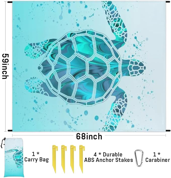 Beach Blanket Sandproof Waterproof Beach Lightweight Picnic Blanket Portable Picnic Mat for Outdoor Travel Camping Hiking Turtle Pattern