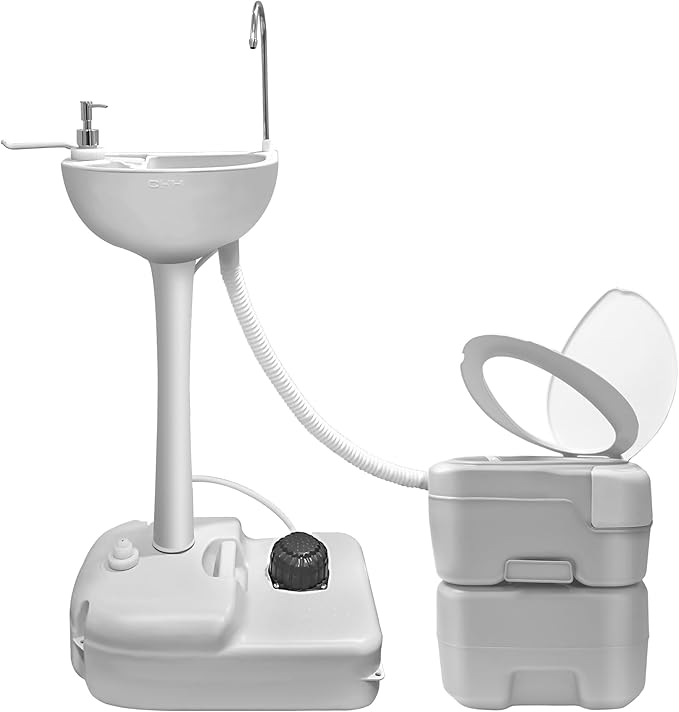 Outdoor Garden Camping Hand Sink with Portable Toilet, Removable Hand Washing Basin Sanitary Ware for RV/Kitchen/Indoor (2023 updated version)