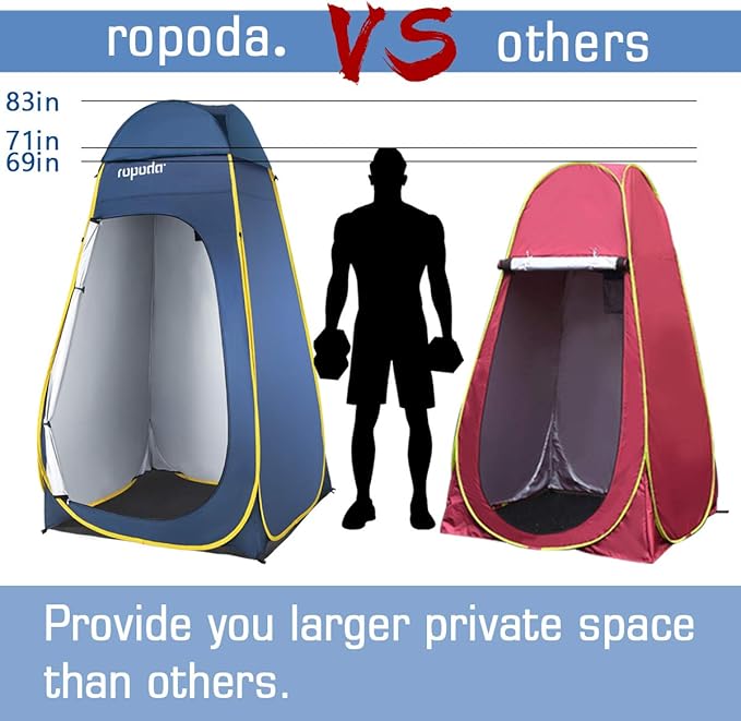 ROPODA Pop Up Tent 83inches x 48inches x 48inches, Upgrade Privacy Tent, Porta-Potty Tent Includes 1 Removable Bottom, 8 Stakes, 1 Removable Rain Cover, 1 Carrying Bag