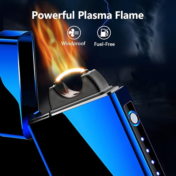 SKRFIRE Plasma Lighter USB Rechargeable Arc Lighter Windproof Electric Big Flame Cool Lighter with LED Battery Indication for Outdoor, Camping, Adventure, Grill(Blue)