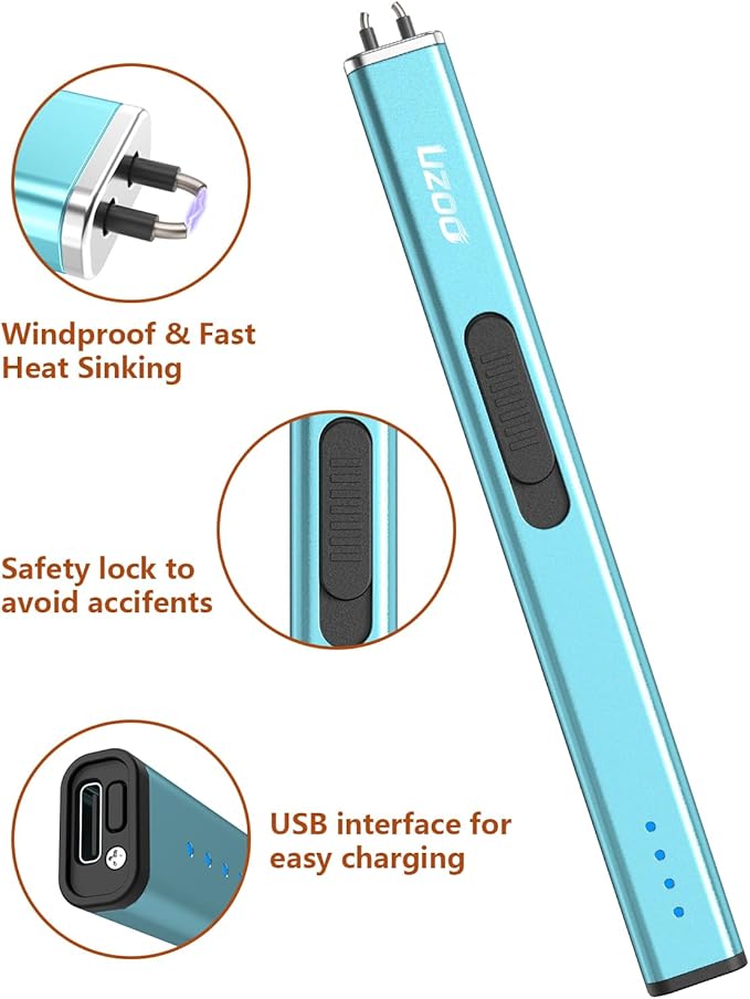 Rechargeable Electric Lighter Candle Lighter Flexible Neck Flameless Grill Long Lighters for Candle Aromatherapy Camping BBQ Gas Stoves (Blue)