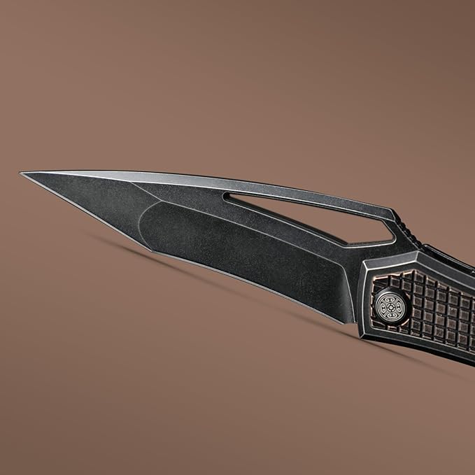 Knife Ripback Thumb Hole Knife,3.85" Stonewashed M390 Blade,4.84" Titanium Scale Handle Frame Lock Folding Knife,Reverse Grip Pikal Knife,4.63oz EDC Knife Pocketclip (Red)