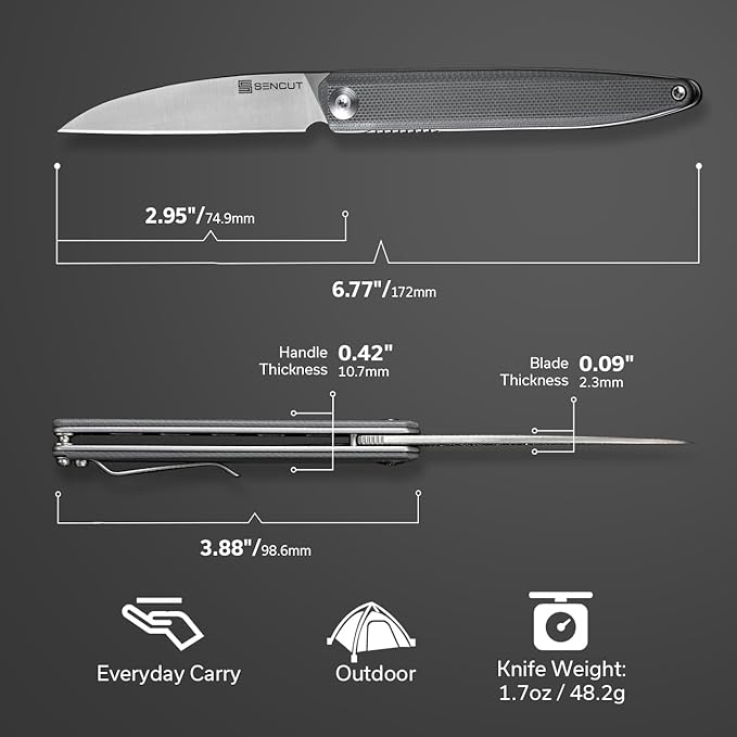 SENCUT Small Pocket Knife for Men, Front Flipper knife for EDC, Jubil Folding Knives with 2.95 inches D2 blade, G10 Handle with Liner Lock, Slim Gentleman’s knives for Gift (Gray)