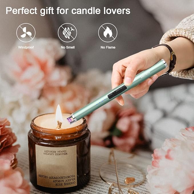 ARECTECH Lighter Rechargeable Lighter Electric Lighter Candle Lighter Arc Plasma Lighters for Candle Kitchen Camping Type-C Green