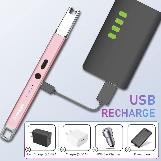 Lighter Electric Candle Lighter Upgraded Rechargeable Candle Lighter with LED Flashlight Windproof Flameless and Hanging Hook LED Battery Display Arc Candle Lighter for Candle Grill Camping