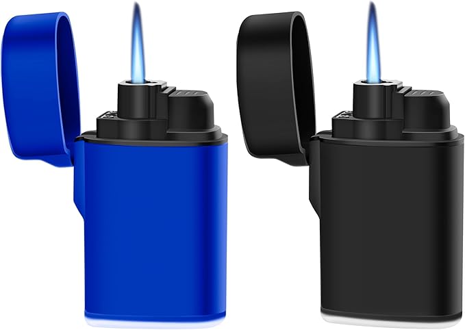 Navpeak Mini Torch Lighter Windproof Jet Flame Butane Pocket Refillable for Candles, Outdoor, Firework, Camping, Fireplaces, Gas Stove, BBQ & Survival Gear, Pack 2, Black+Blue (Butane not Included)