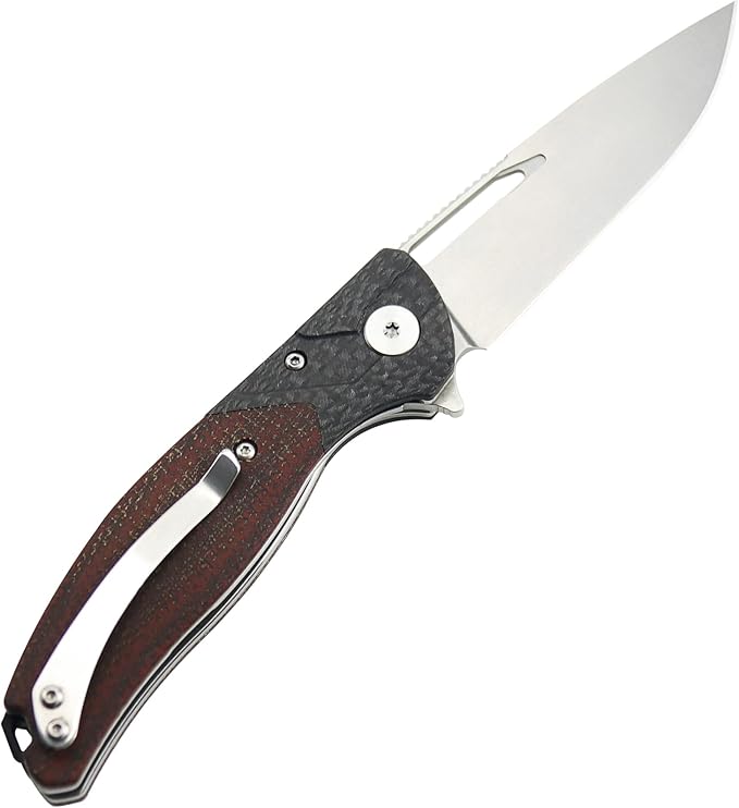 ALBATROSS Pocket Folding Knife, 3.5" D2 Steel Blade, 4" Carbon Fiber splicing Micarta Handle, Liner Lock, FK053