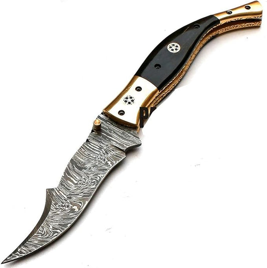 PAL 2000 KNIVES POC-8735 Best Handmade Damascus Pocket Knife Beautiful Folding Knife With Sheath 10 Inch