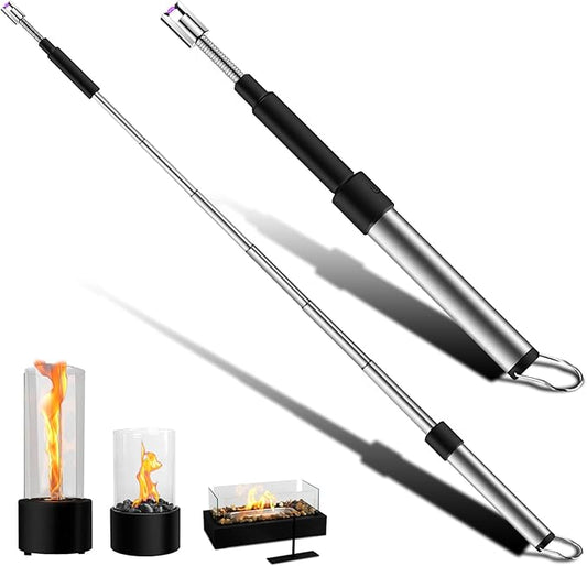 Candle Lighter Electric Lighter, USB Electric Lighters Rechargeable Flexible Neck Long Lighters with LED Display, Telescopic Pole Arc Lighters for Candle, Tabletop Fire Pit, Camping