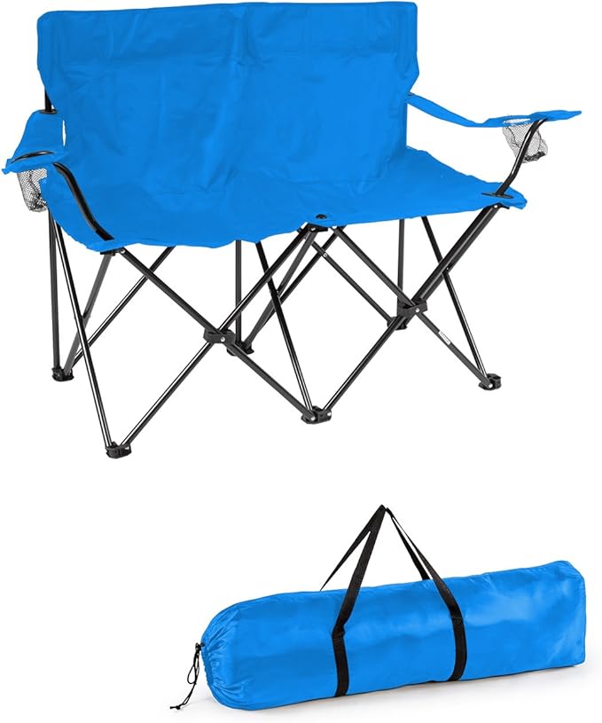 Trademark Innovations Loveseat Style Double Camp Chair, 40" L x 22" W x 31.5" H, Blue