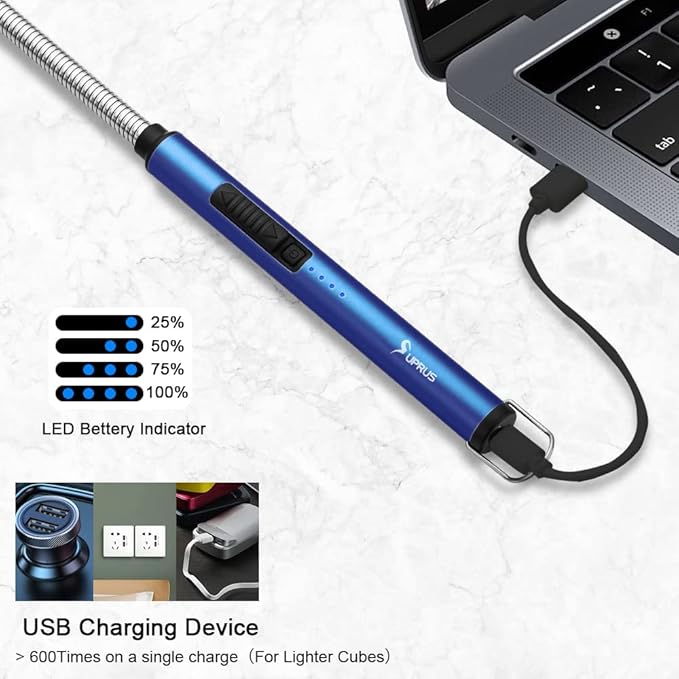 Candle Lighter SUPRUS Rechargeable Electric Arc Lighter Triple Safety Long Lighter Stainless Steel Shell & Hanging Hook with 360°Flexible Neck