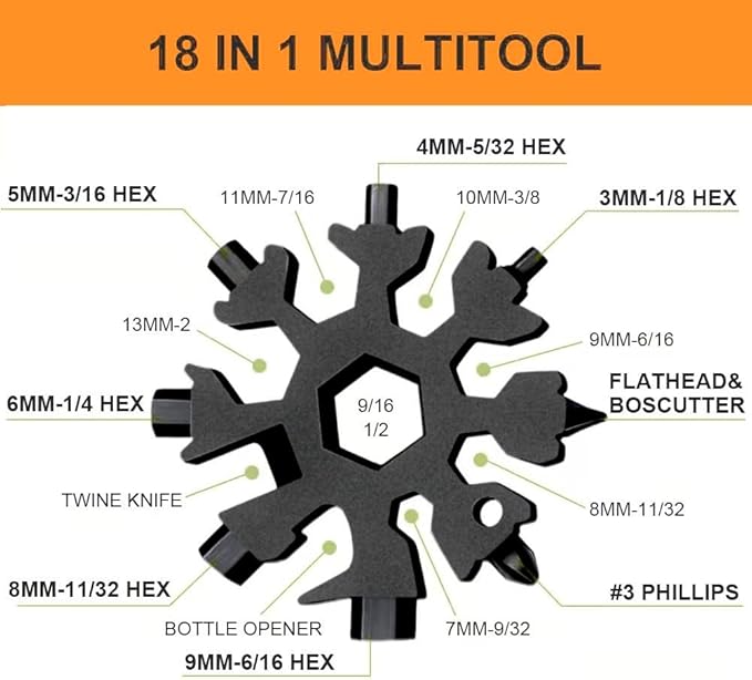 Gifts for Men, FODARSAI 18-in-1 Snowflake Multi Tool, Stocking Stuffers for Men, Cool Camping Tool Gadgets for Men, Unique Gifts for Dad, Husband, Boyfriend (Black)