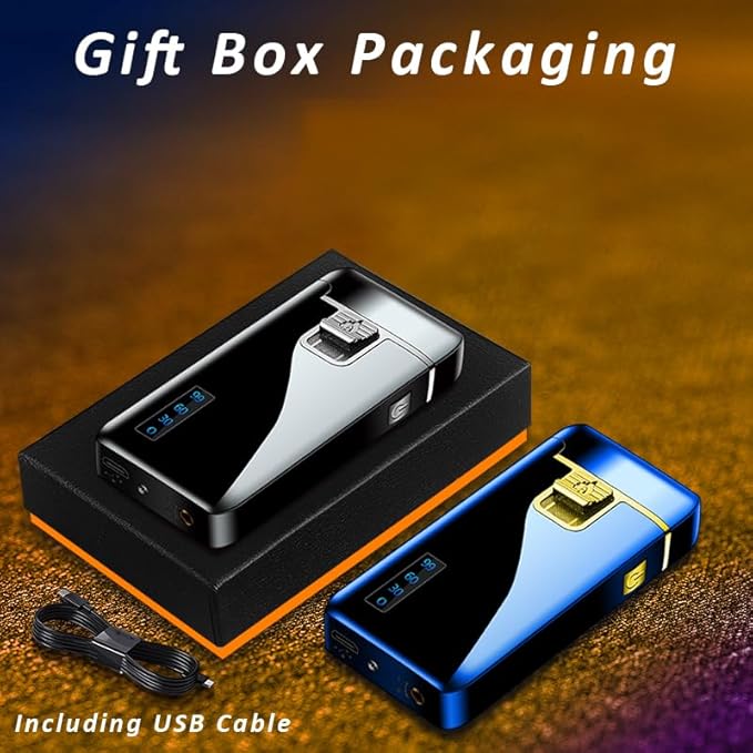 Torch Lighters Dual Arc Lighter 2 in 1 Jet Flame Butane Lighter Electric Lighter USB Rechargeable Lighter Windproof Infinity Lighter Battery Indicator for Camping Indoor (Silver)