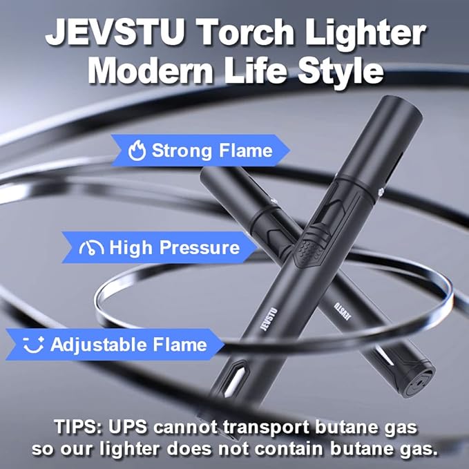 Butane Lighter, 2 Pack Torch Lighter with Fuel Level Window, Adjustable Fire Jet Torch Windproof Lighter Long for Grill Cooking Candle, Black (Gas not Included)