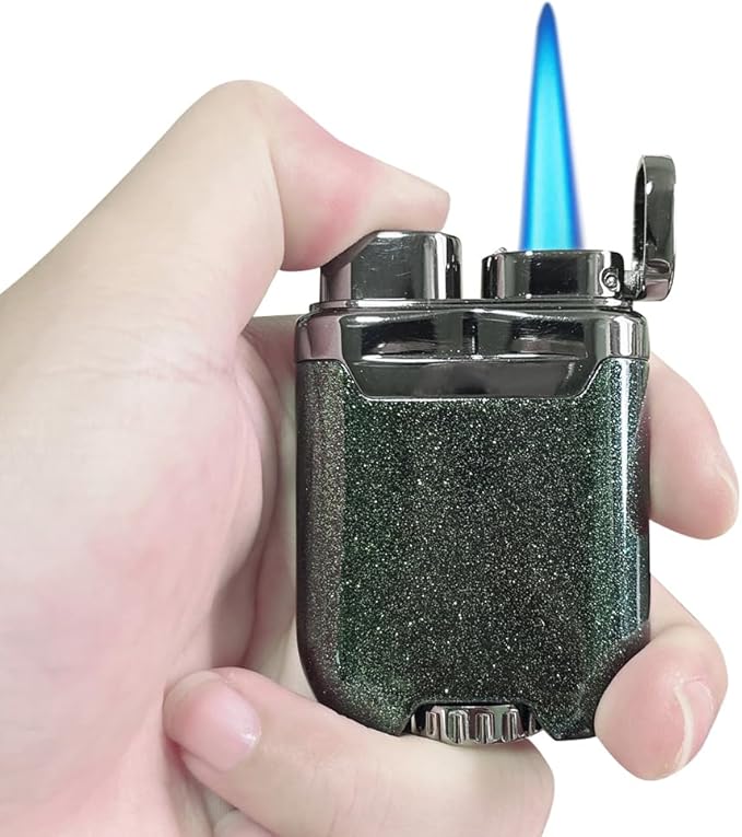 Black Green Cool Butane Torch Lighters,Refillable Adjustable Jet Flame Lighter,Windproof,Gift for Men Candles Camping BBQ (No Butane Fuel)