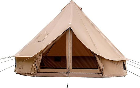 Cotton Canvas Bell Tent with Stove Jack, Roomy Yurt for Family Glamping Camping, 4 Season Tent with Zipped Removable Floor
