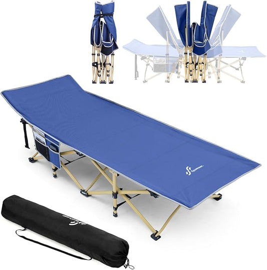 Sportneer Camping Cot: 1200D Double Layer Oxford Foldable Camping Cots for Adults - Heavy Duty Cots for Camping Travel Tent Day Outdoor & Home Guest, Camping Cots with Carry Bag & 2 Side Pockets
