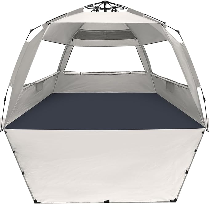 WhiteFang Deluxe Pop Up Beach Tent Sun Shade Shelter for 3-4/5-6 Person, UV Protection, Extendable Floor with 3 Ventilating Windows Plus Carrying Bag, Stakes, and Guy Lines