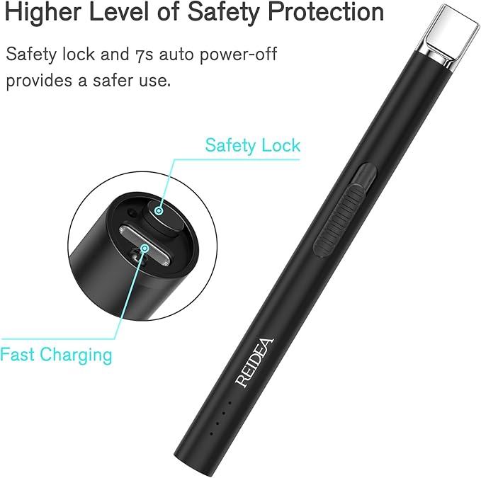 REIDEA Lighters 2 Pack S4 Pro Electric USB Rechargeable Safety Lock with LED Battery Indicator Flameless Windproof Arc Plasma Lighter for Candle (Obsidian Black)