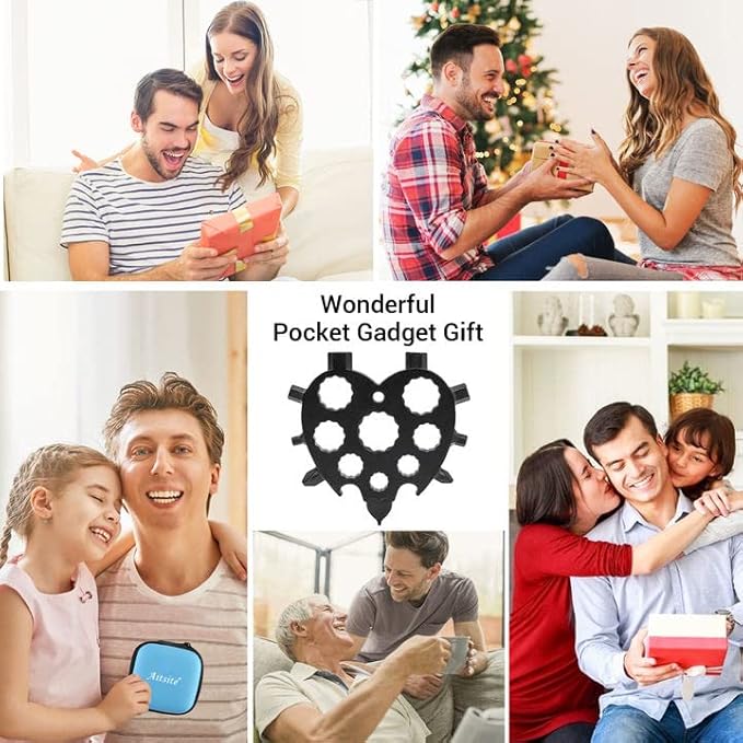 Aitsite Snowflake Multitool, Christmas Gifts for Men, 20 in 1 Snowflake Tools for Dad, Him, Husband, Boyfriend, Grandpa(Heart Black)